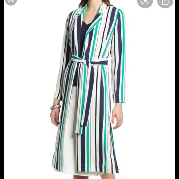 BRAND NEW Halogen Long Striped Tie Waist Jacket - Picture 1 of 7